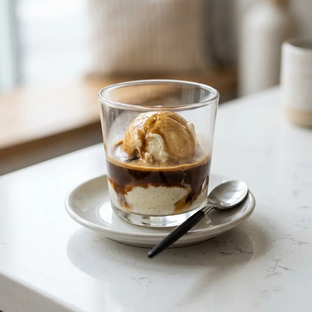 Nylagad affogato serverad på ett aptitligt och hemlagat sätt