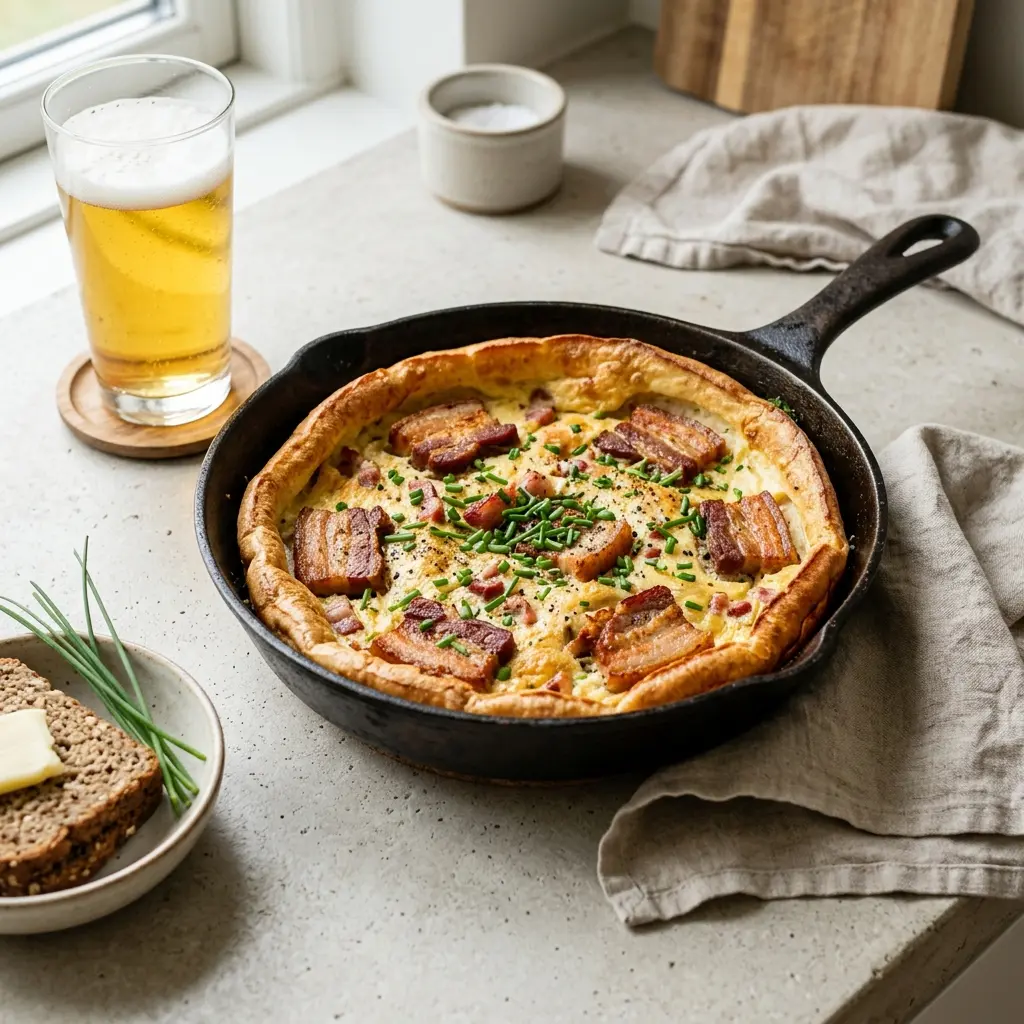 Hemlagad äggakaka med fläsk serverad som en söt och inbjudande dessert
