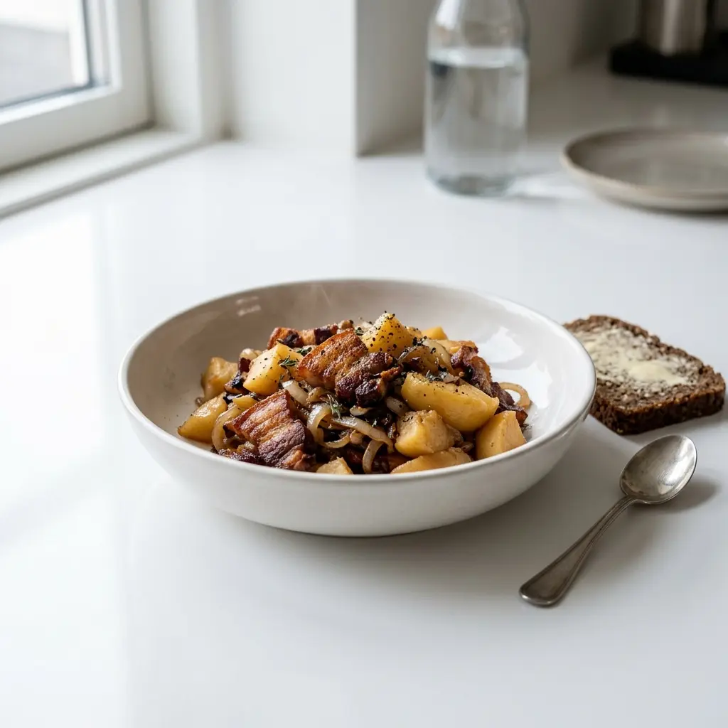 Nylagad äppelfläsk serverad på ett aptitligt och hemlagat sätt