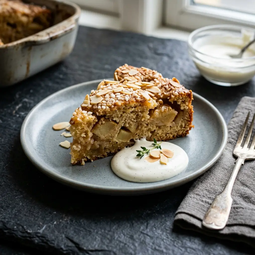 Hemlagad äppelkaka i ugn serverad som en söt och inbjudande dessert