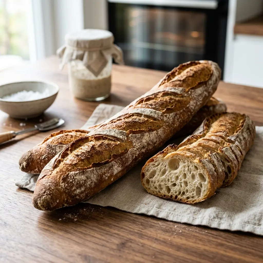 Ett glas baguette serverat kallt och fräscht med enkel garnering