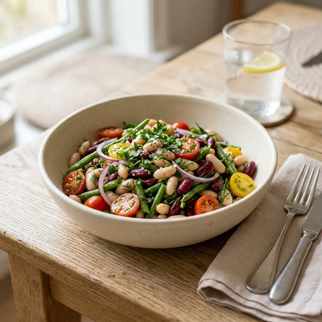 En fräsch portion bönsallad med färska råvaror och fin servering