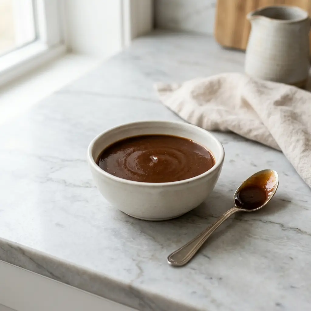 Nylagad brown sauce serverad på ett aptitligt och hemlagat sätt