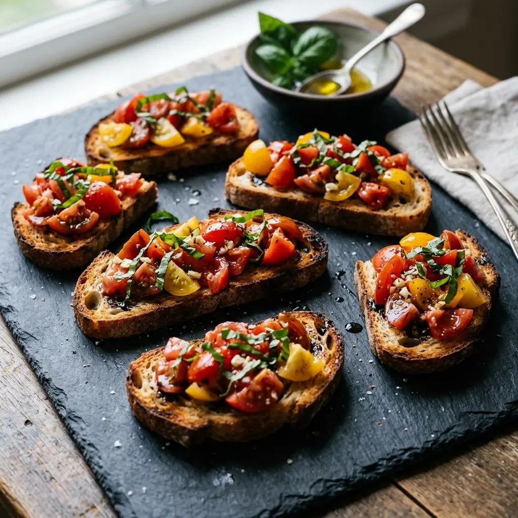 Nylagad bruschetta serverad på ett aptitligt och hemlagat sätt