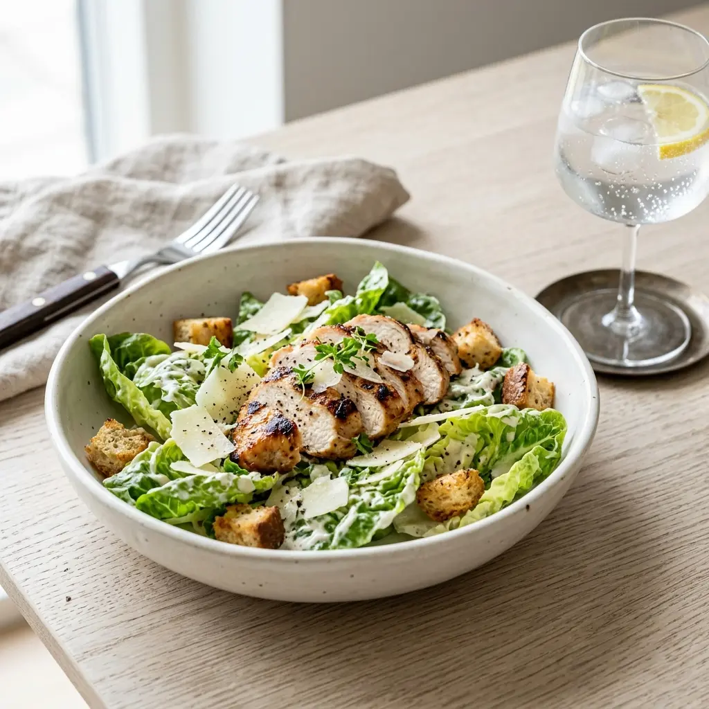 En fräsch portion caesarsallad med färska råvaror och fin servering