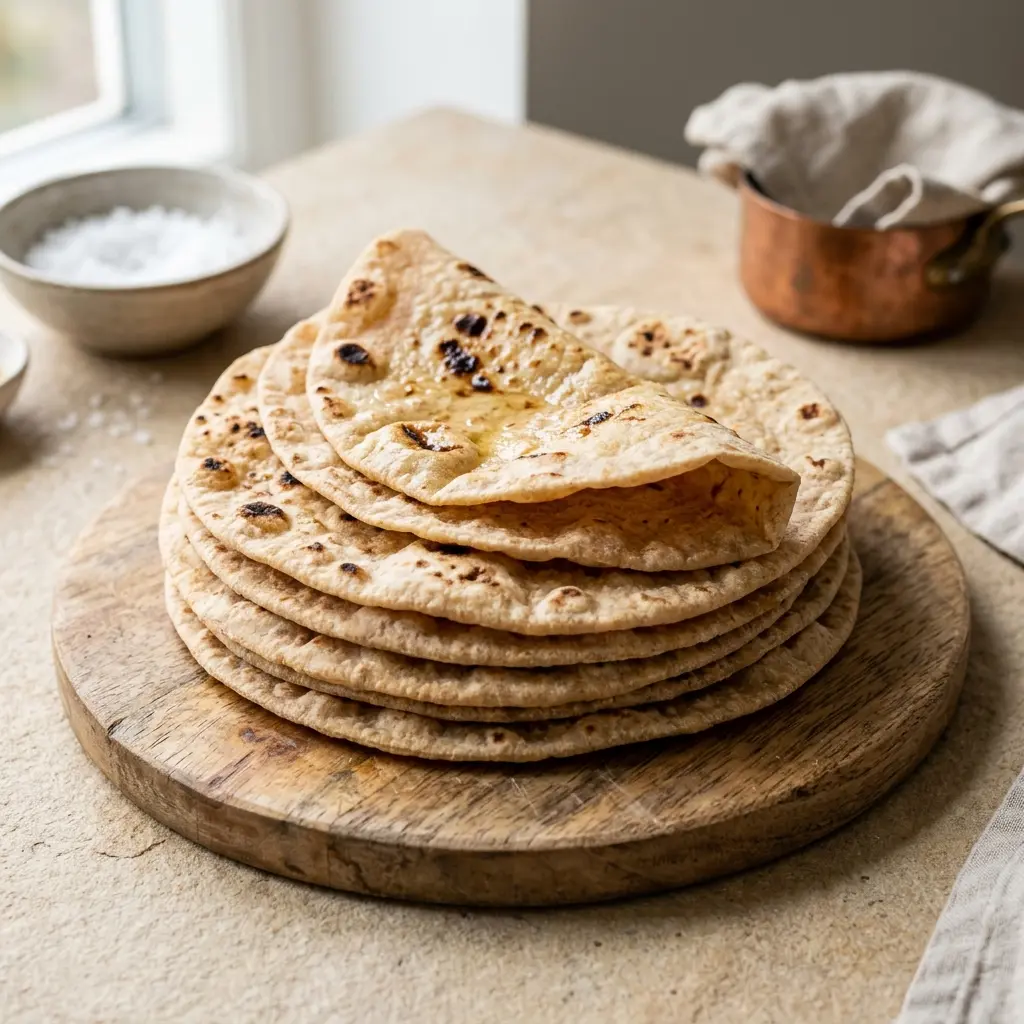 Nylagad chapati serverad på ett aptitligt och hemlagat sätt