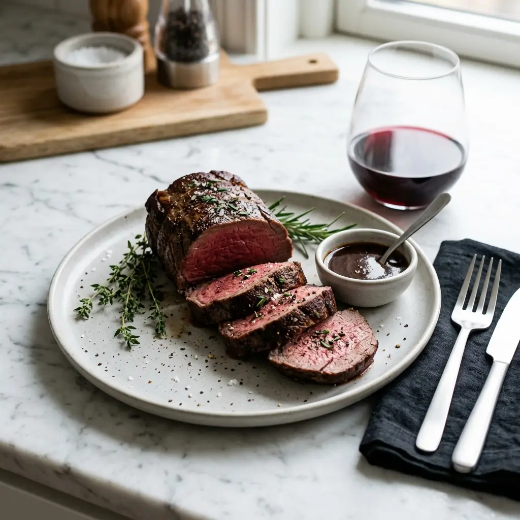 Ett glas chateaubriand serverat kallt och fräscht med enkel garnering
