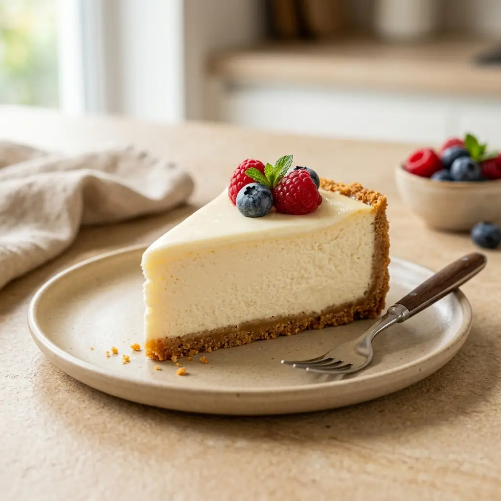 Hemlagad cheesecake serverad som en söt och inbjudande dessert