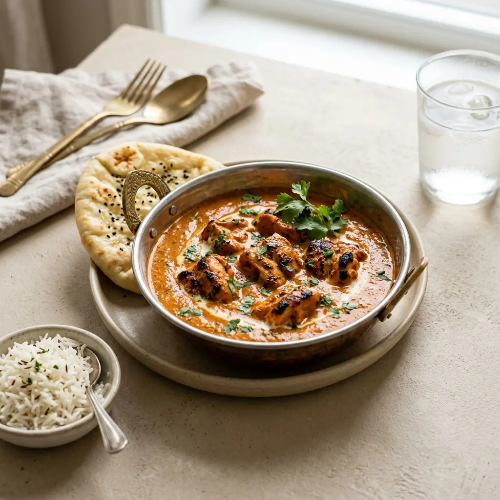 Nylagad chicken tikka masala serverad på ett aptitligt och hemlagat sätt