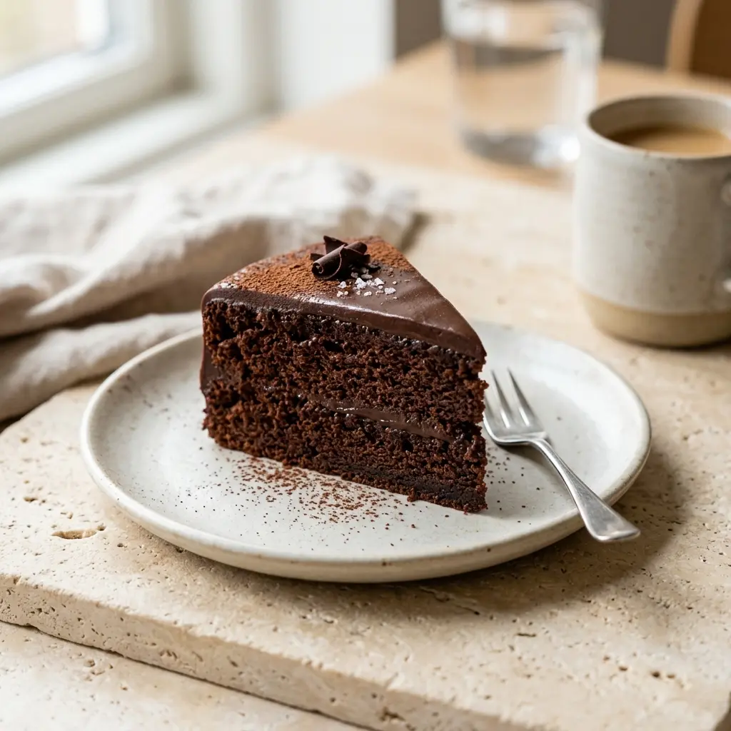Hemlagad chokladkaka serverad som en söt och inbjudande dessert