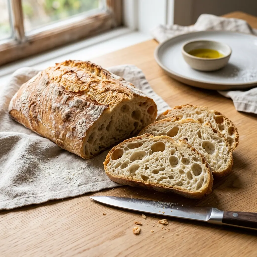 Nylagad ciabatta serverad på ett aptitligt och hemlagat sätt