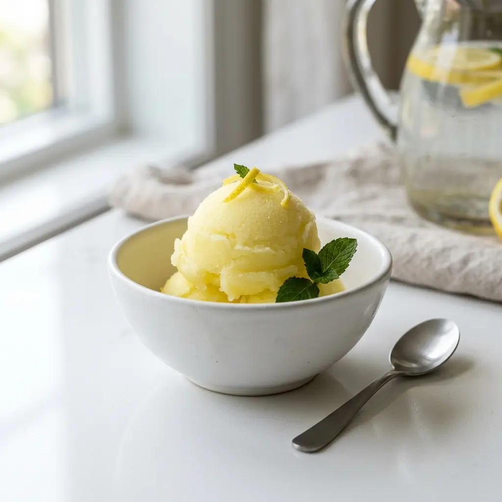 Hemlagad citronsorbet serverad som en söt och inbjudande dessert