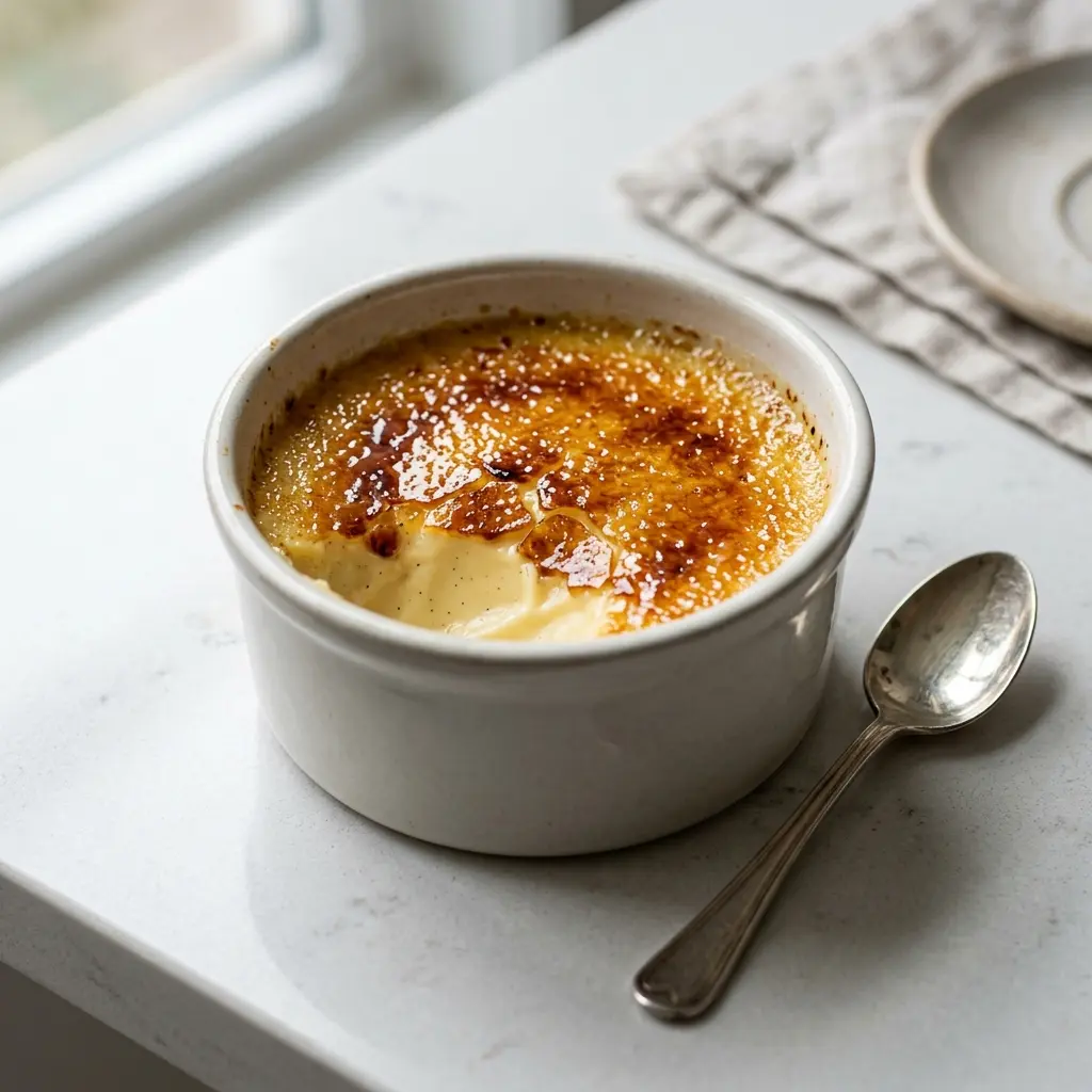 Nylagad crème brûlée serverad på ett aptitligt och hemlagat sätt
