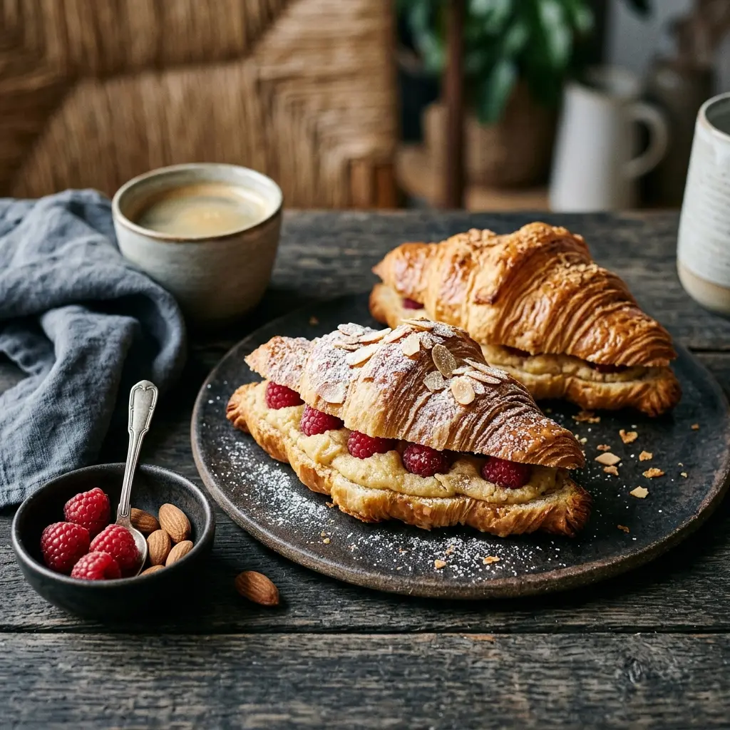 Nylagad croissant med fyllning serverad på ett aptitligt och hemlagat sätt