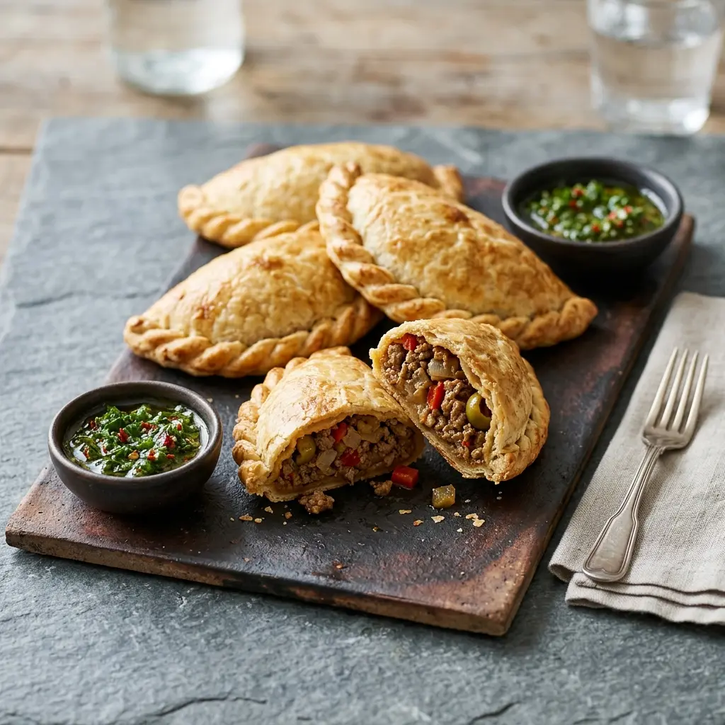 Nylagad empanadas med nötkött serverad på ett aptitligt och hemlagat sätt