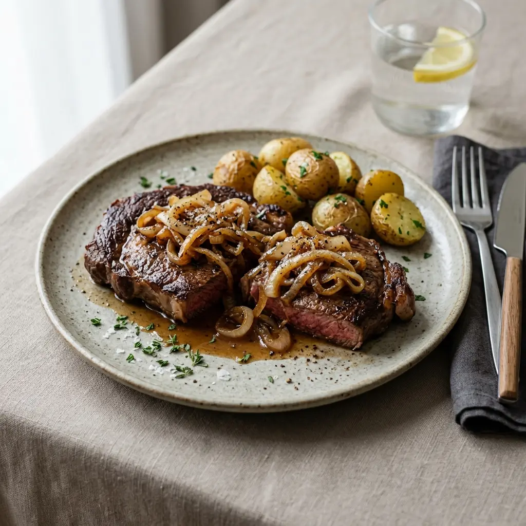 Nylagad engelsk biff serverad på ett aptitligt och hemlagat sätt
