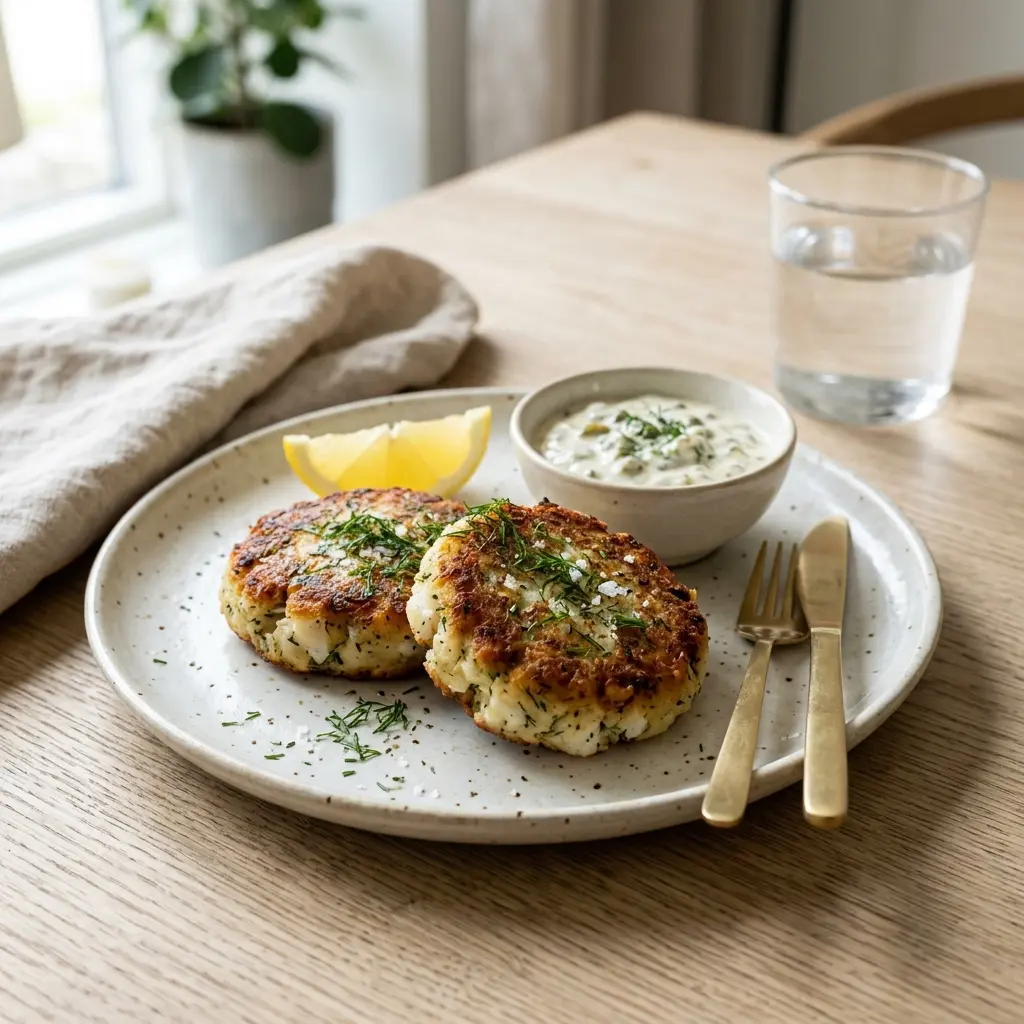 Nylagad fishcakes serverad på ett aptitligt och hemlagat sätt