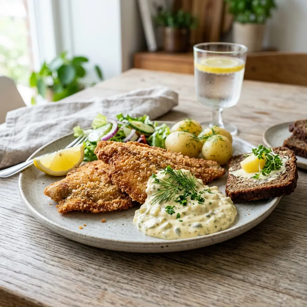 En skål med fiskfilé med remouladsås klar att servera som smakrikt tillbehör
