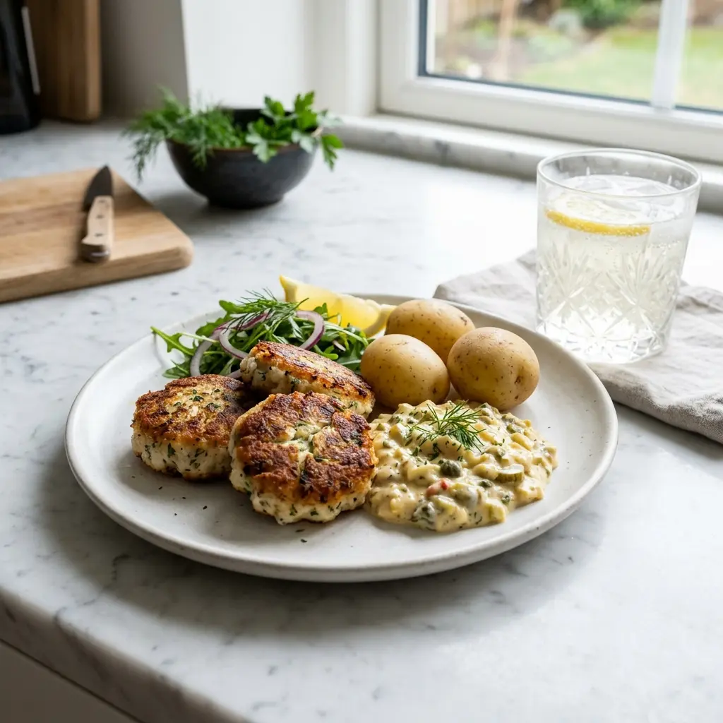 En skål med fiskfrikadeller med remouladsås klar att servera som smakrikt tillbehör
