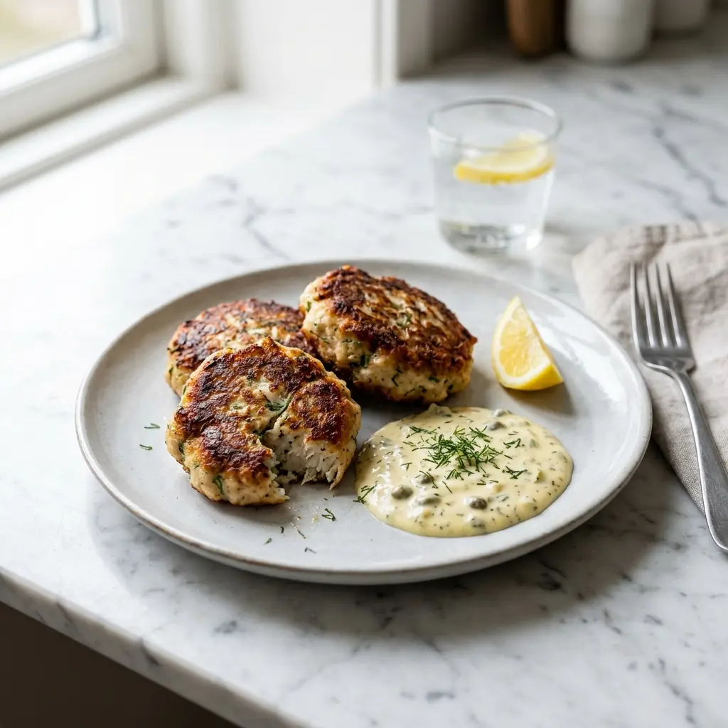 Nylagad fiskfrikadeller serverad på ett aptitligt och hemlagat sätt