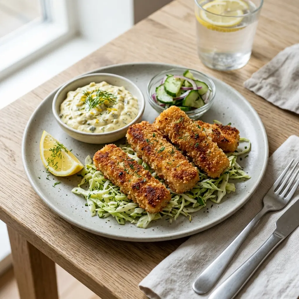 Nylagad fiskpinnar serverad på ett aptitligt och hemlagat sätt