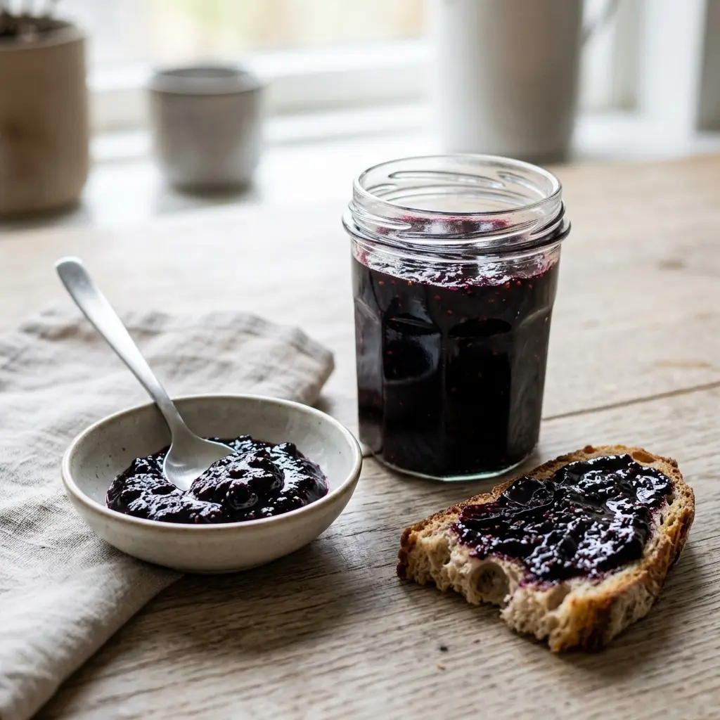 En skål med fläderbärssylt klar att servera som smakrikt tillbehör