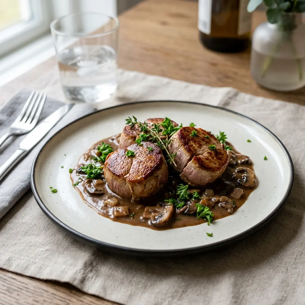 Nylagad fläskfilémedaljonger serverad på ett aptitligt och hemlagat sätt