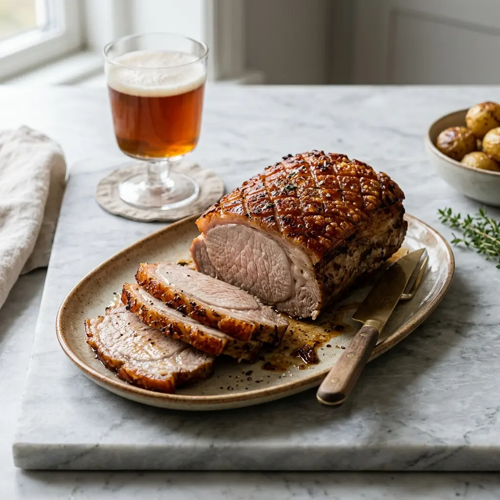 Nylagad fläskkarré på grillen serverad på ett aptitligt och hemlagat sätt