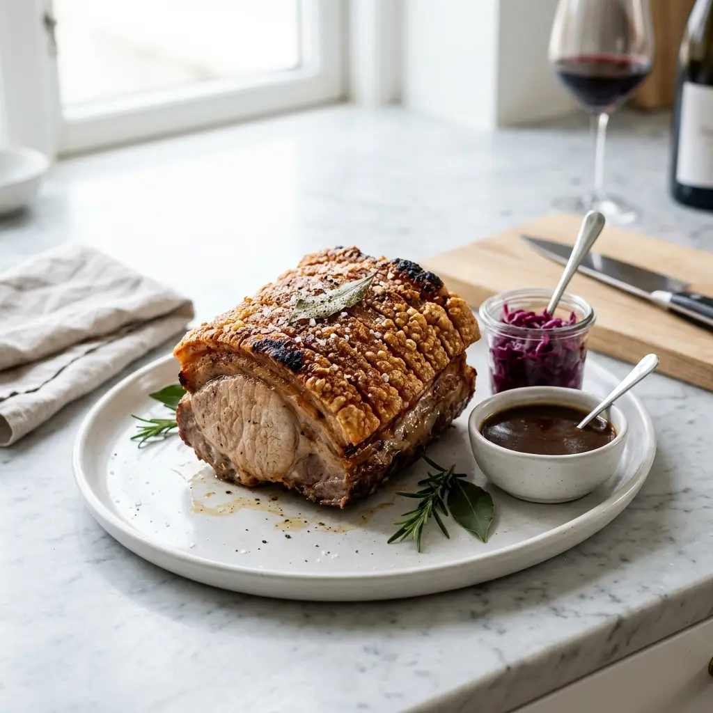 Ett glas fläskstek på grillen serverat kallt och fräscht med enkel garnering