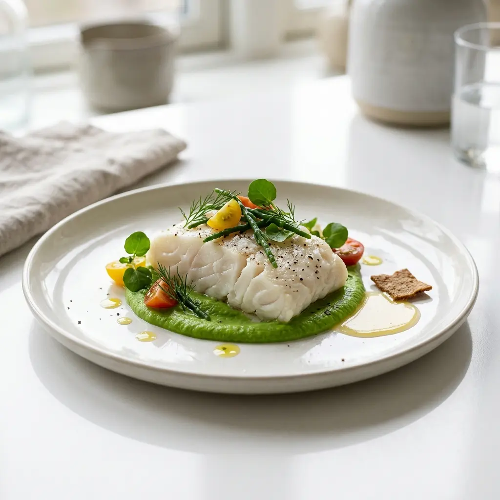 Nylagad förrätt med torsk serverad på ett aptitligt och hemlagat sätt