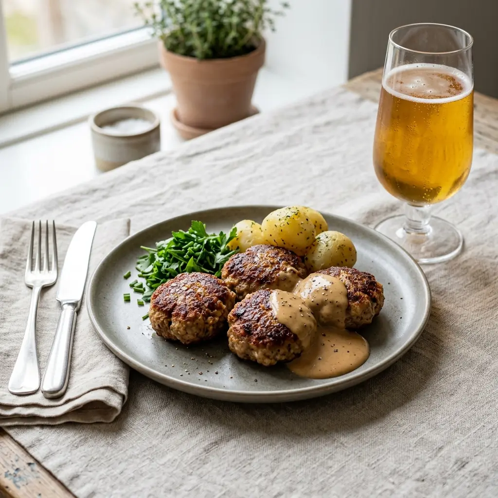 Nylagad frikadeller på nötkött serverad på ett aptitligt och hemlagat sätt
