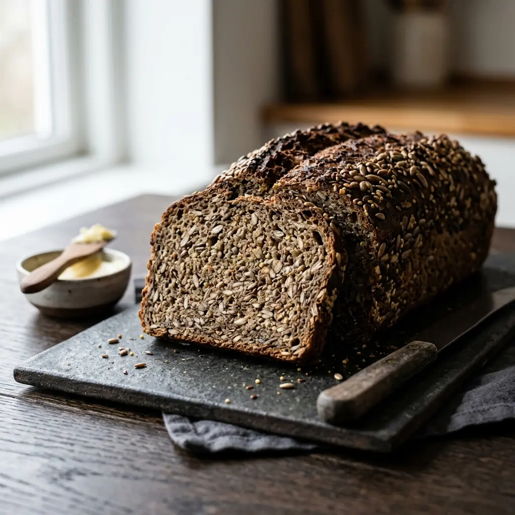 Nybakad fröbröd serverad och klar att njuta av