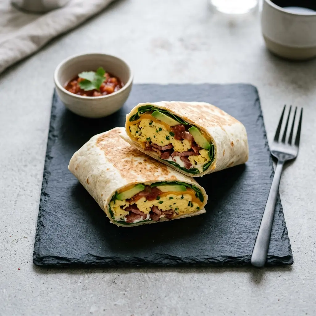 Nylagad frukostwrap serverad på ett aptitligt och hemlagat sätt