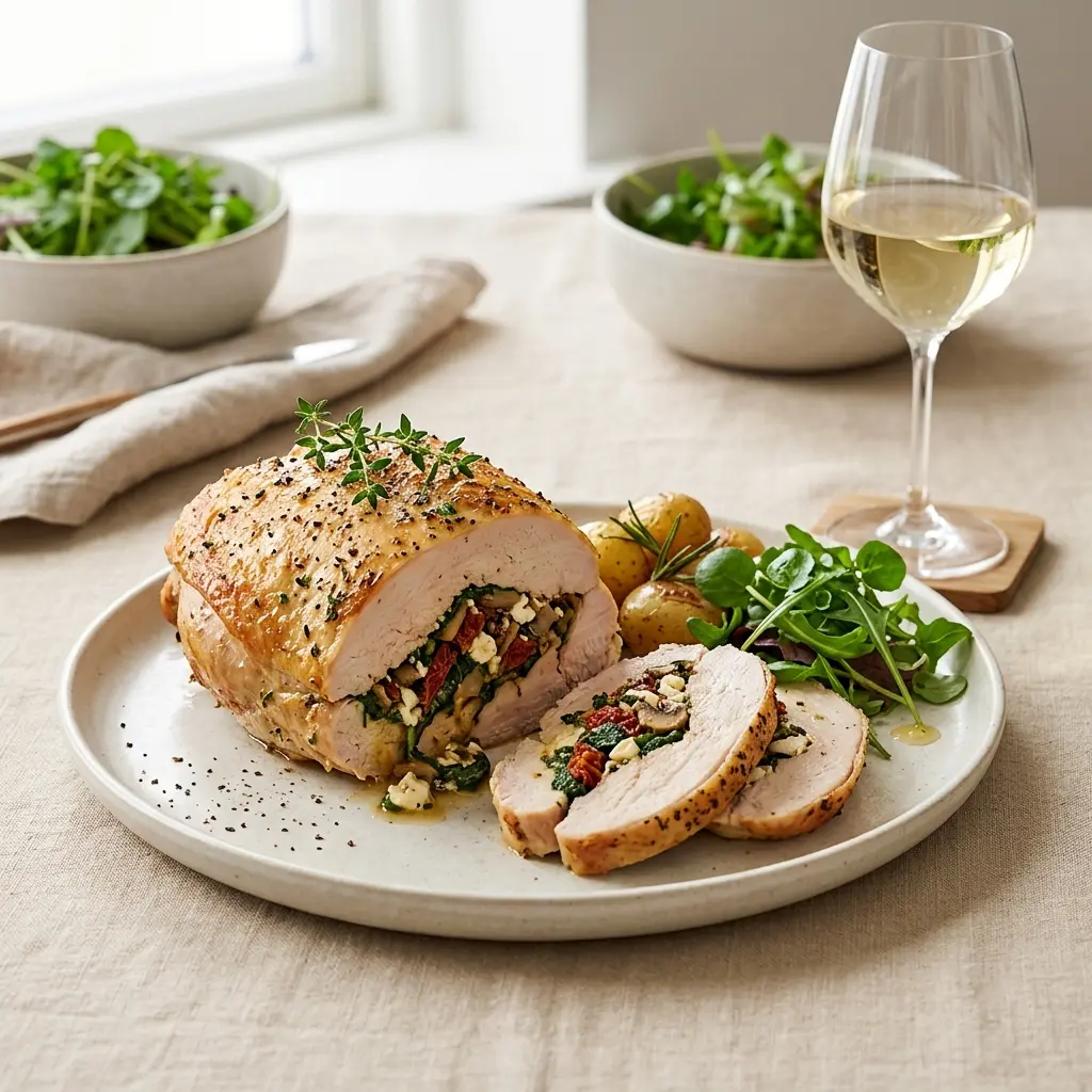 Nylagad fyllt kalkonbröst serverad på ett aptitligt och hemlagat sätt