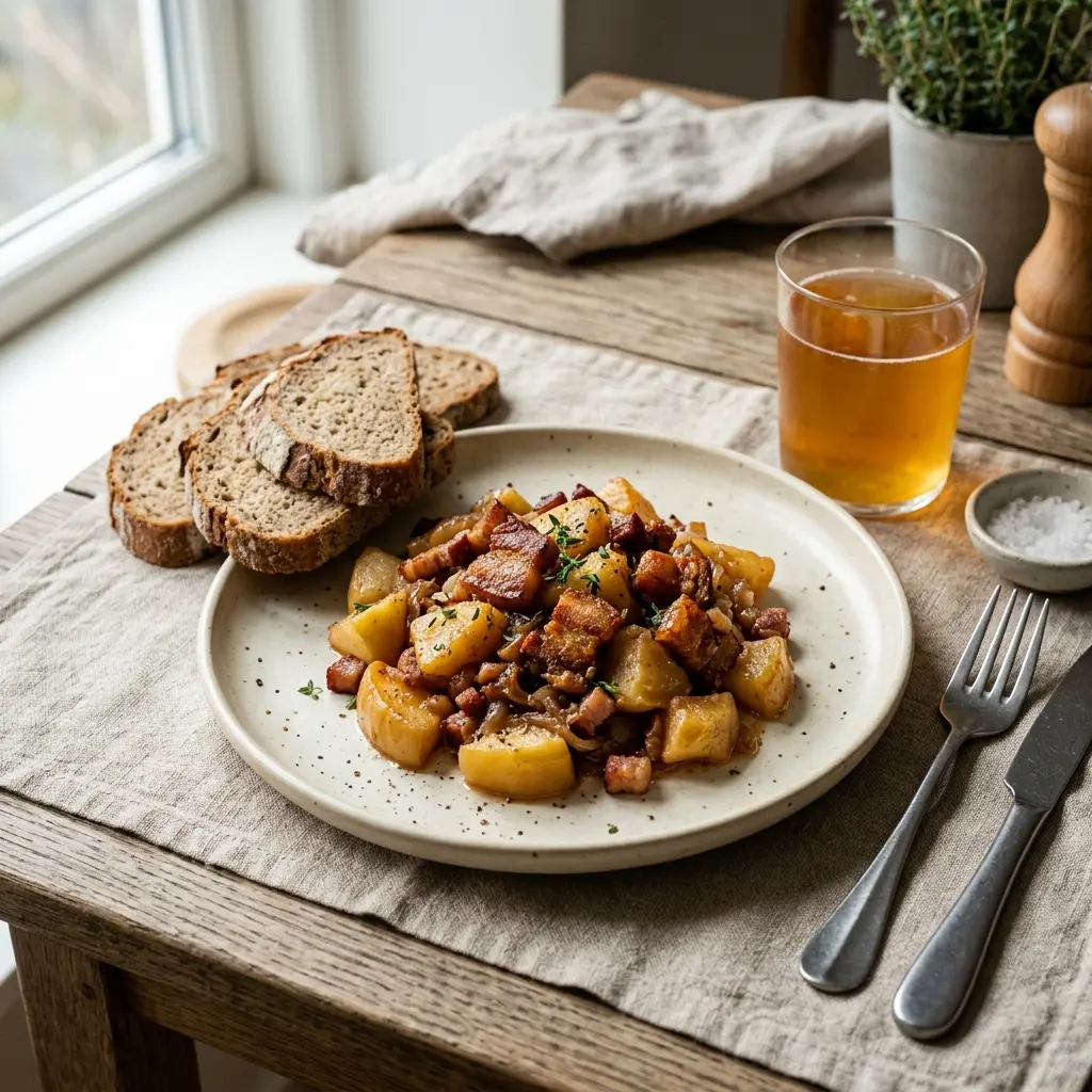 Nylagad gammaldags äppelfläsk serverad på ett aptitligt och hemlagat sätt