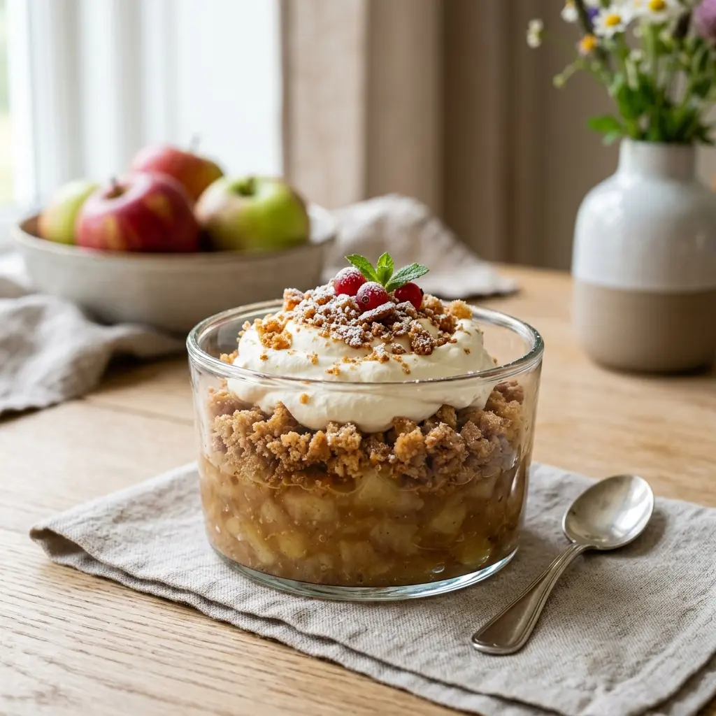 Hemlagad gammaldags äppelkaka serverad som en söt och inbjudande dessert