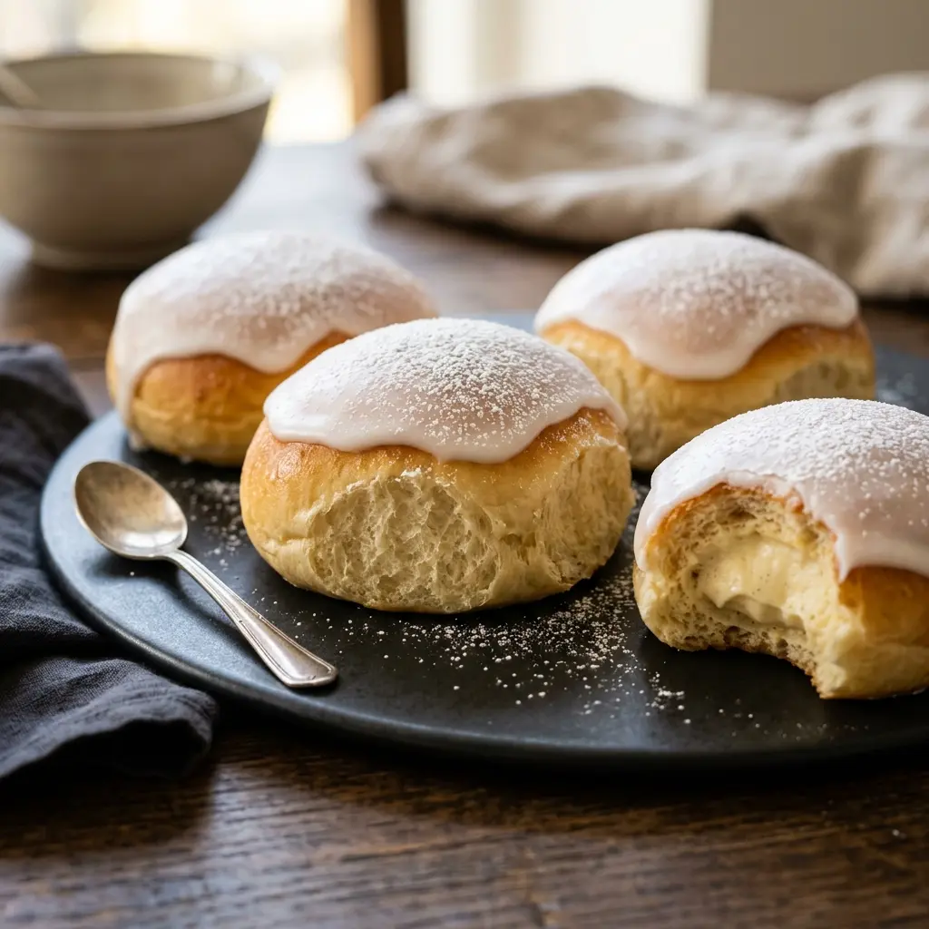 Nybakad gammaldags fastlagsbullar serverad och klar att njuta av