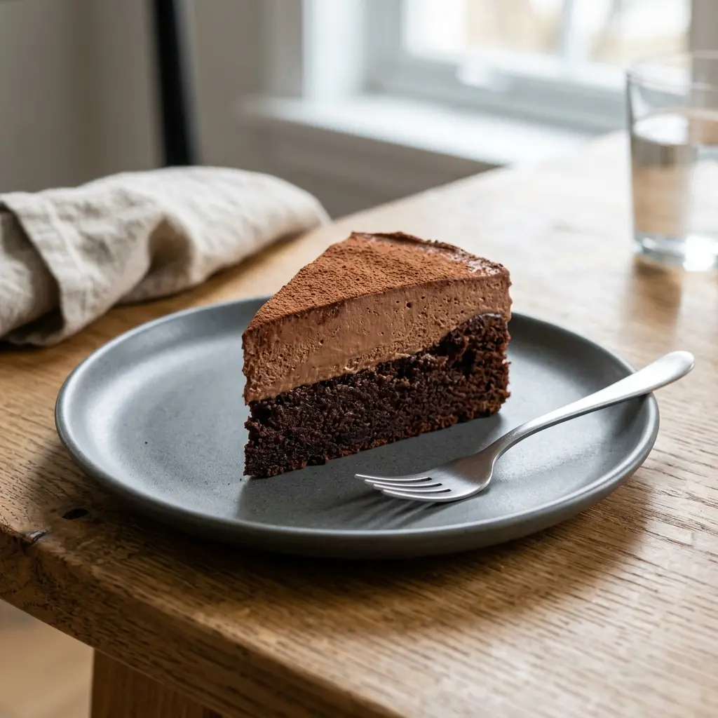 Ett glas gateau Marcel serverat kallt och fräscht med enkel garnering