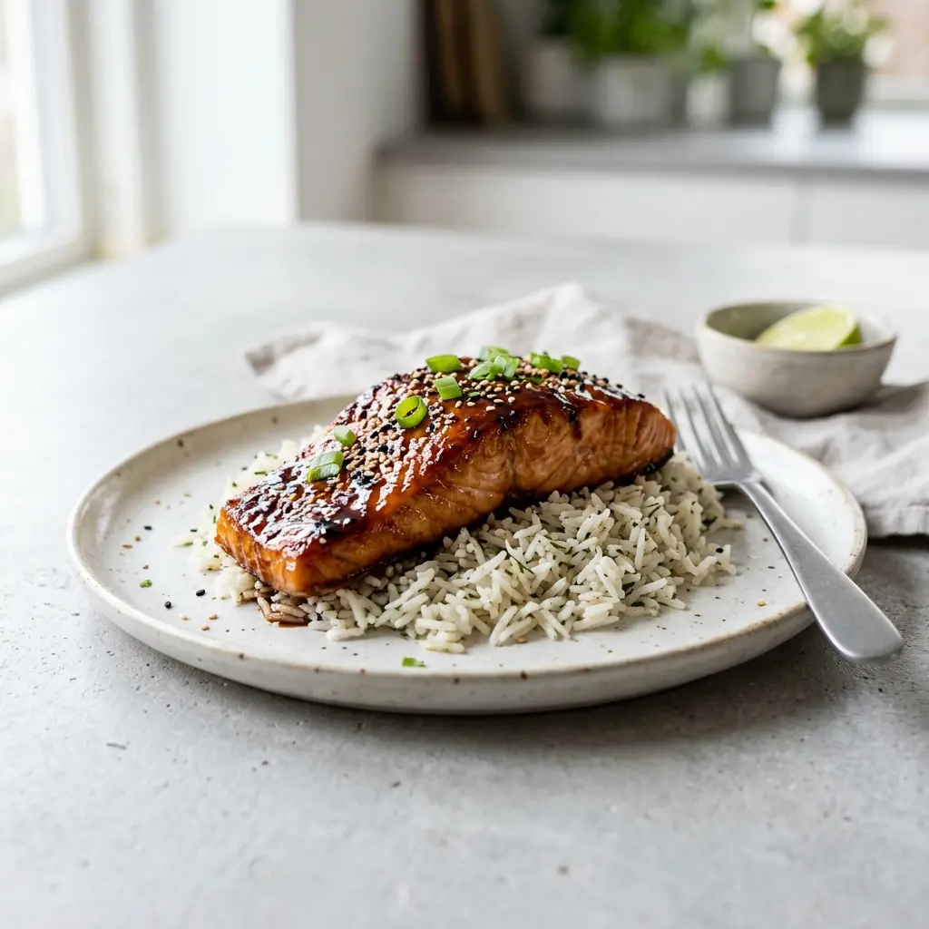 Nylagad glaserad lax serverad på ett aptitligt och hemlagat sätt