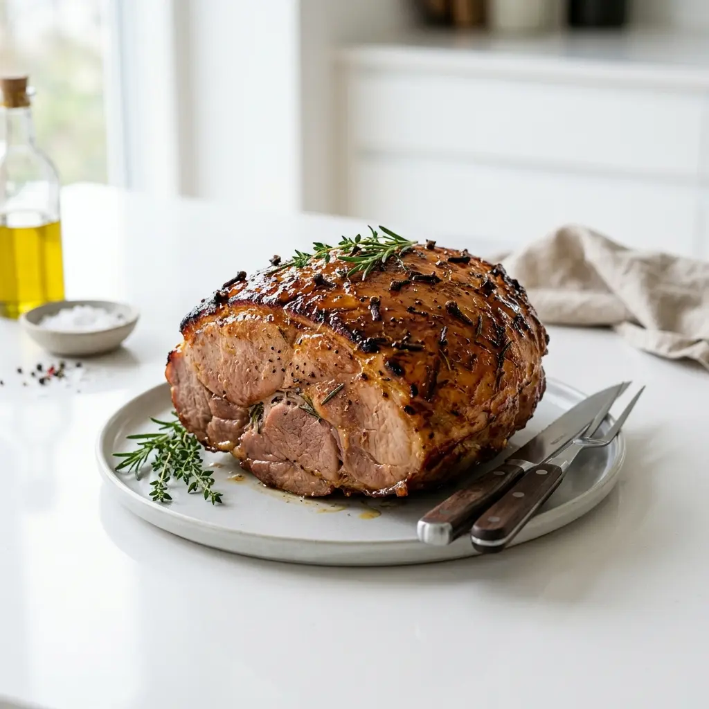 Nylagad glaserad skinka serverad på ett aptitligt och hemlagat sätt