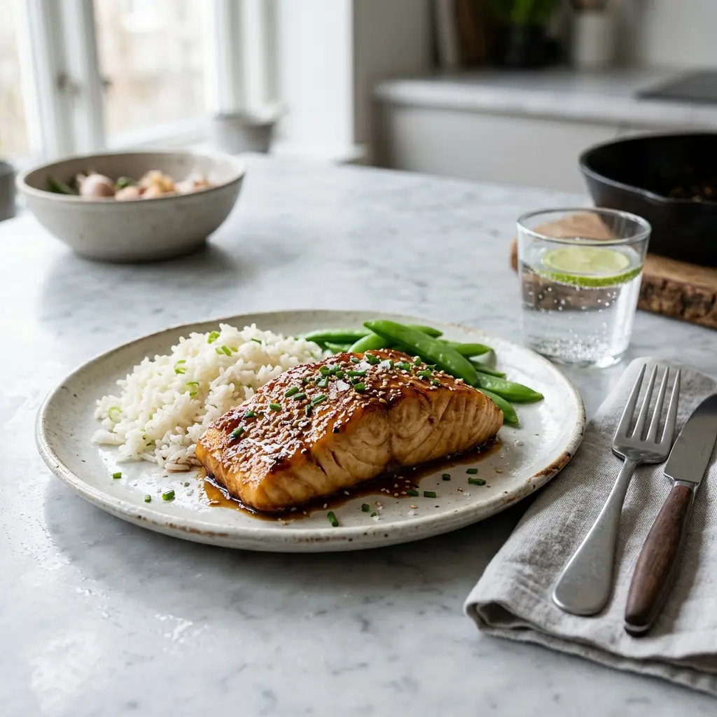 Nylagad glaserad torsk serverad på ett aptitligt och hemlagat sätt