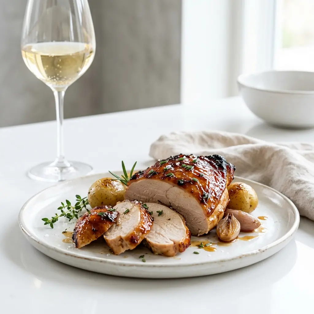 Nylagad glaserat kalkonbröst serverad på ett aptitligt och hemlagat sätt