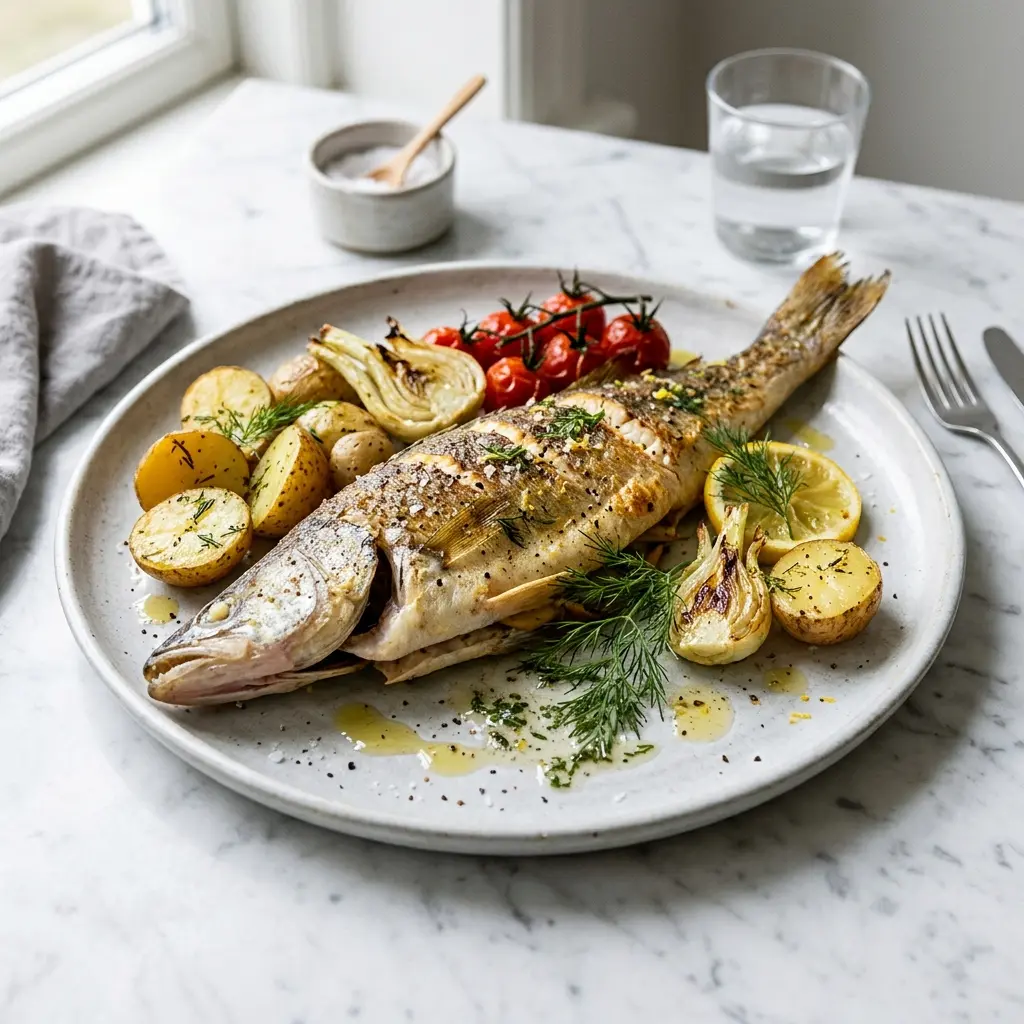 Nylagad gös i ugn serverad på ett aptitligt och hemlagat sätt