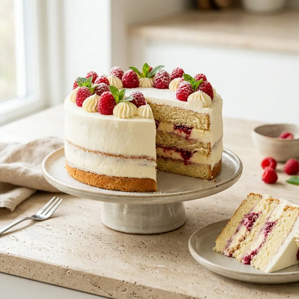 Hemlagad gräddtårta serverad som en söt och inbjudande dessert