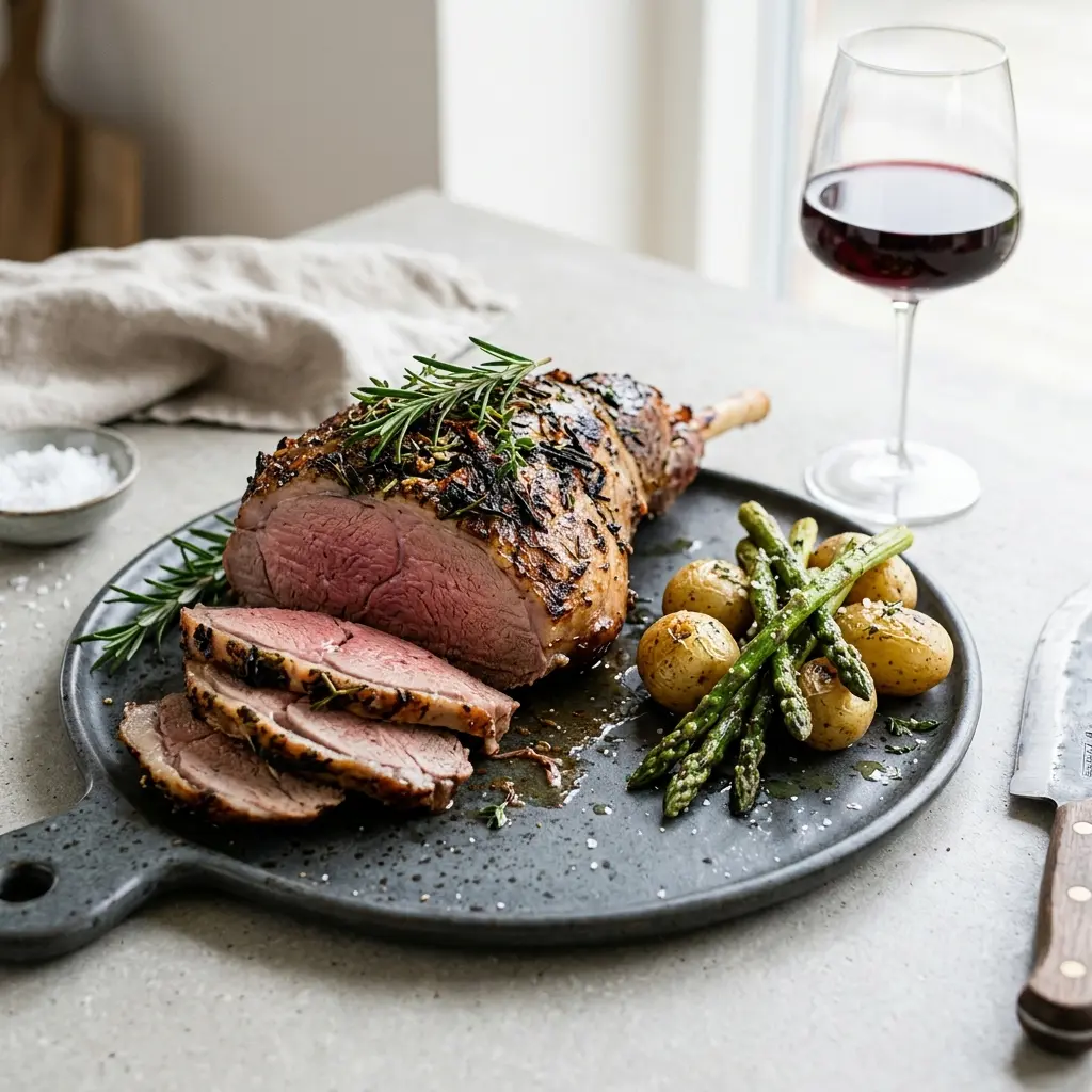 Ett glas grillad lammstek serverat kallt och fräscht med enkel garnering