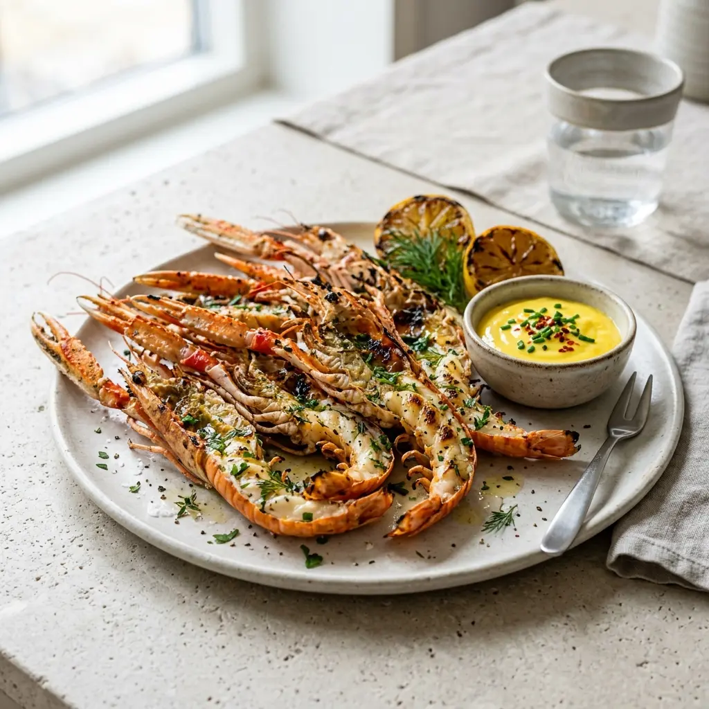 Nylagad grillade havskräftor serverad på ett aptitligt och hemlagat sätt