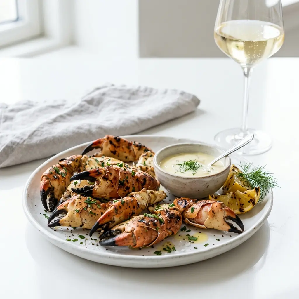 Nylagad grillade krabbklor serverad på ett aptitligt och hemlagat sätt