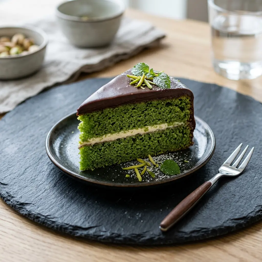 Hemlagad grön giftkaka serverad som en söt och inbjudande dessert
