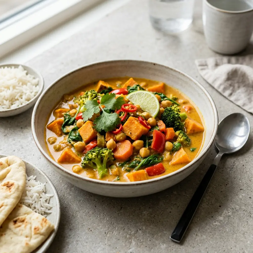 Nylagad grönsakscurry serverad på ett aptitligt och hemlagat sätt