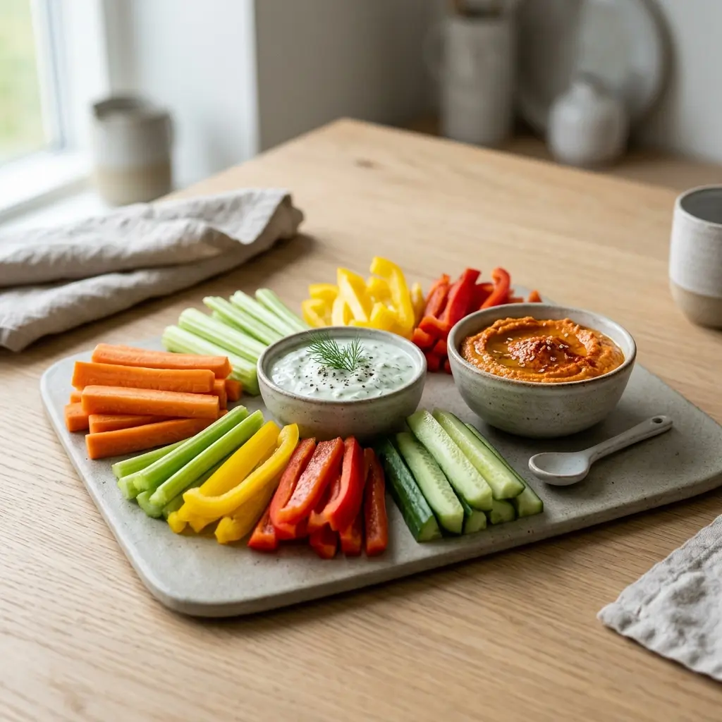 Nylagad grönsaksstavar serverad på ett aptitligt och hemlagat sätt
